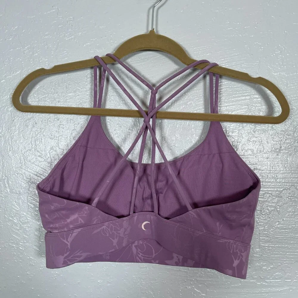 Zyia Active Women M Lilac Lavender Purple Floral Double Strap Sports Bra Padded